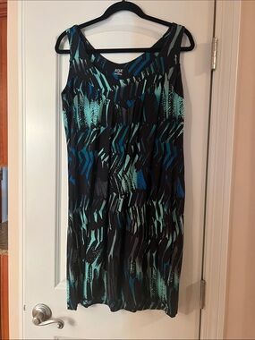 a.n.a Black Sleeveless Midi Dress with Teal & Blue Abstract Print